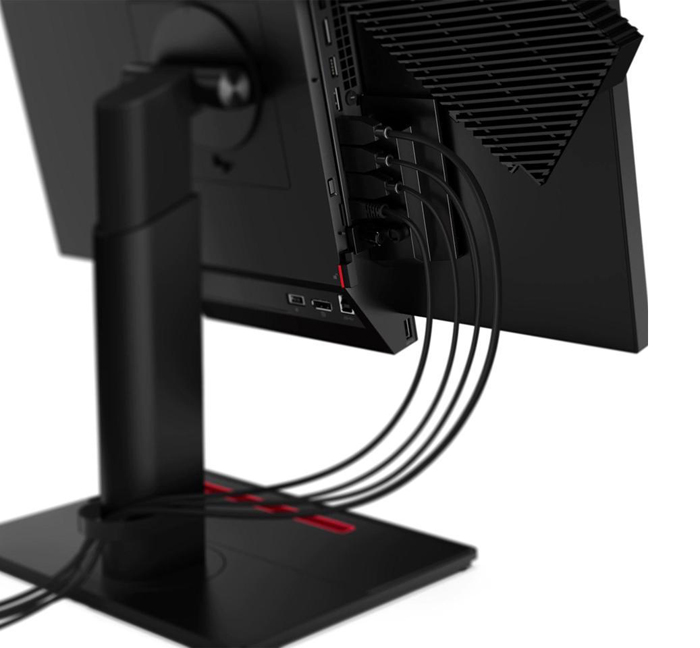 A Lenovo ThinkCentre Tiny-In-One 24 Gen 4 monitor with a PC installed has various ports on the right side.